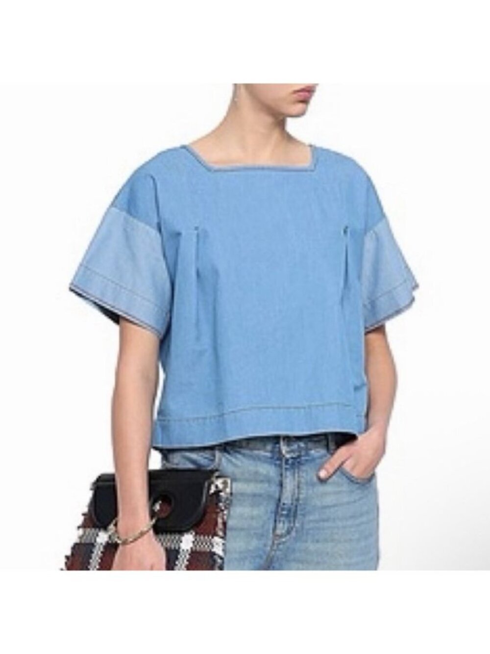 Chinti & Parker Women’s Short Sleeve Button Back Denim Top Blouse Size 6 NWT